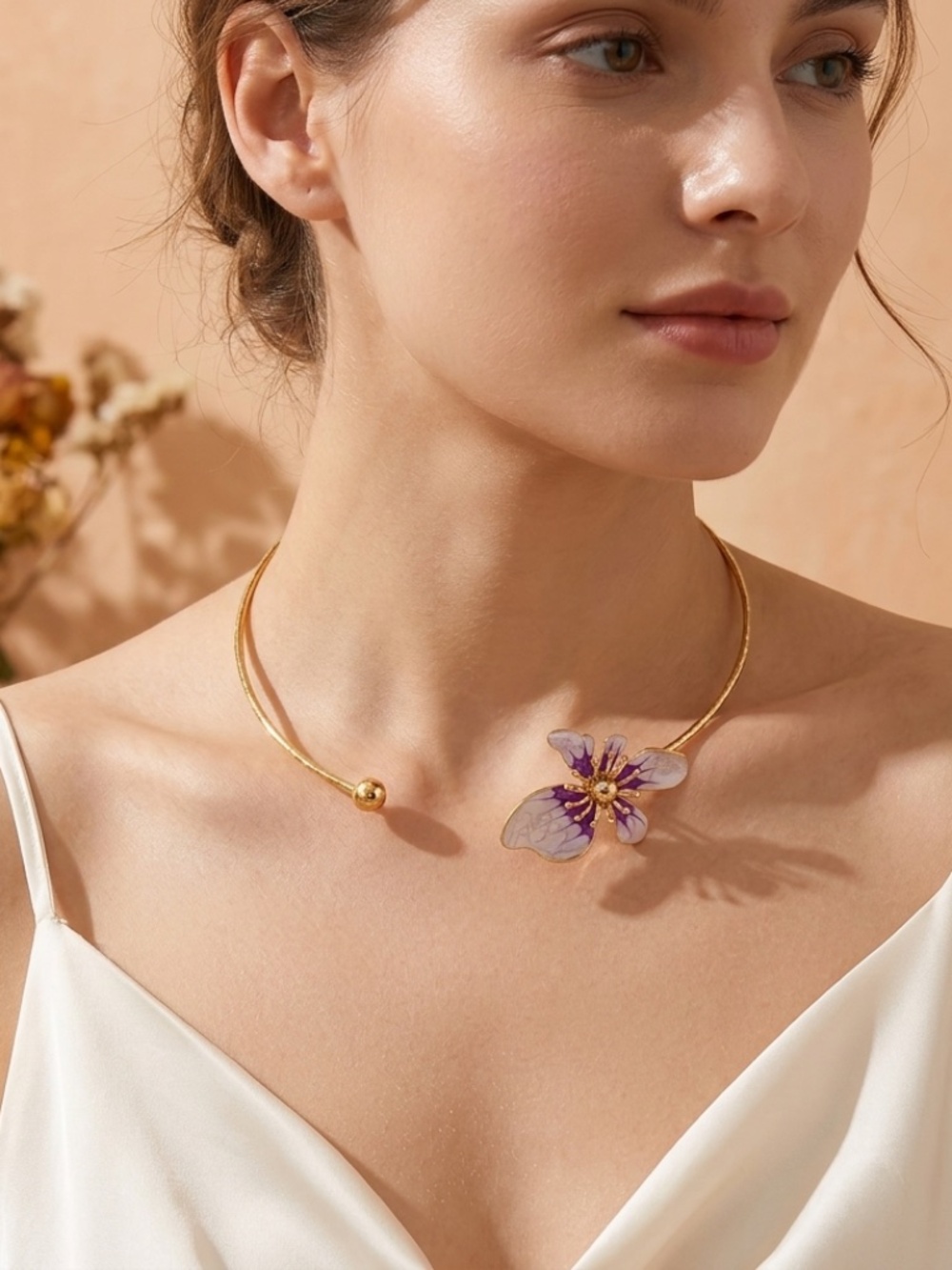 Choker with a Colorful Flower Orchid Necklace